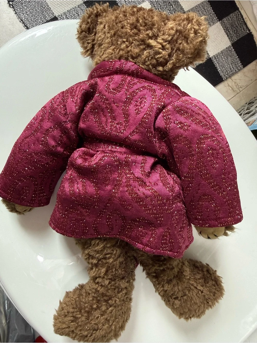 Ty Brown Plush Bear in Sparkling Magenta Robe